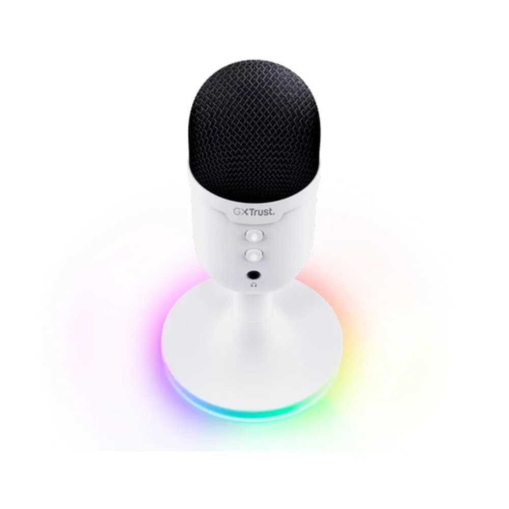 Microfone Gamer GXTrust 234W Yunix Rgb, Usb Compacto, Filtro Pop e Mudo, Branco