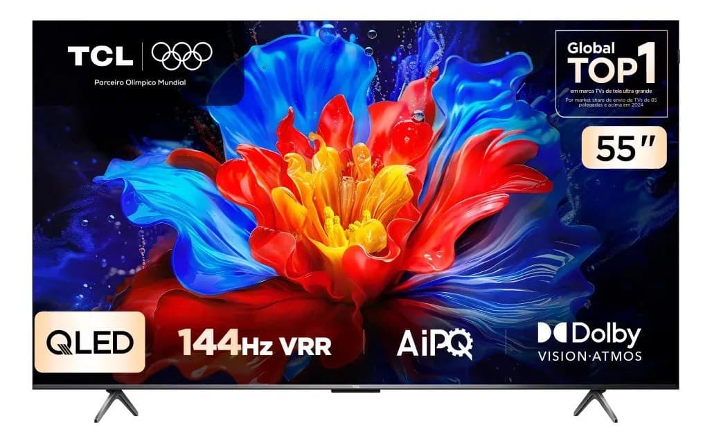 Smart Tv Tcl 55 Polegadas Qled 4K P8k WiFi Bluetooth Google Tv 144Hz Hdr10+ Dolby Atmos Vision 55P8k