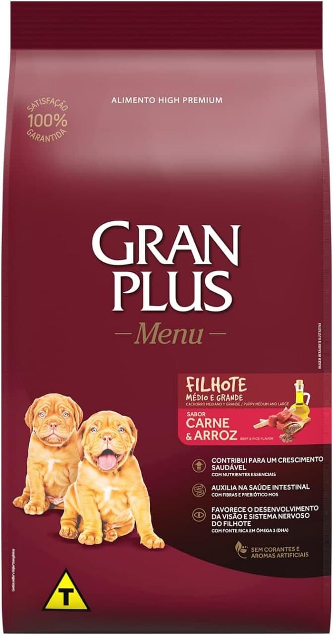 Ração para Cães Filhotes Granplus Menu, Carne e Arroz, 20kg