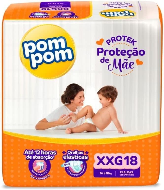 Fralda Pom Pom Protek Proteção de Mãe Jumbo XXG 18 Unidades