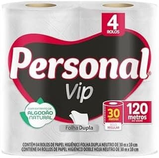 Personal Papel Higiênico Vip Folha Dupla 4 Unidades Branco (Embalagem Pode Variar)