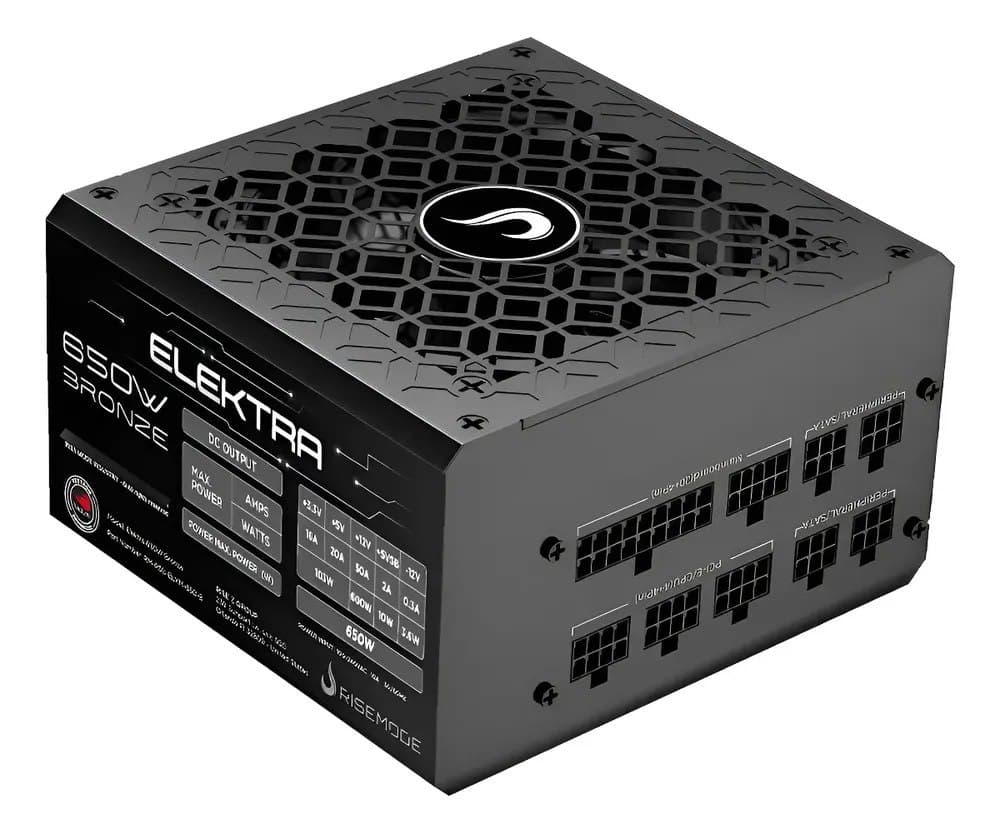 Fonte Gamer Rise Mode Elektra 650w Full Modular Selo Teclab Preto