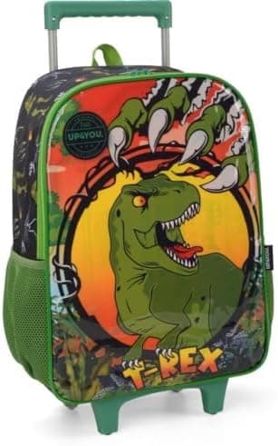 Mochila Escolar, Infantil, com Rodinha, Up4you, Dinossauro, Grande, Preta Luxcel