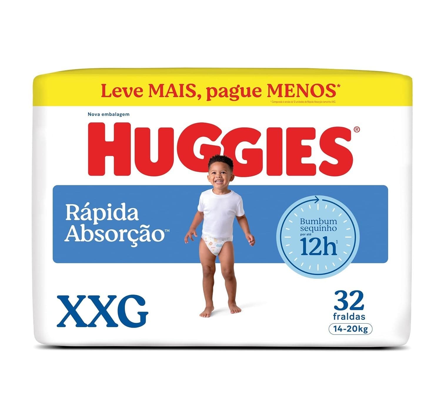10x Huggies Rápida Absorção Fralda Descartável, Absorção Em Segundos - 32 Un