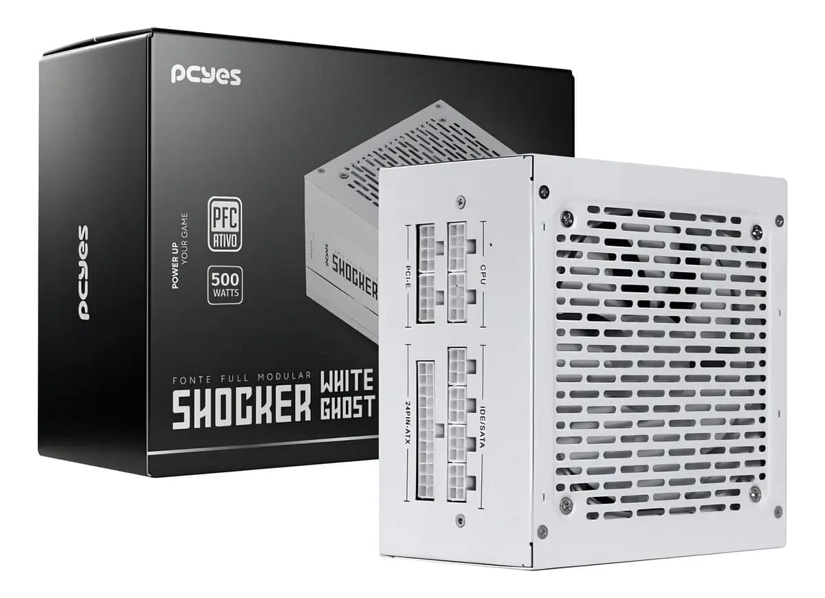 Fonte Gamer Pcyes Shocker Full Modular 500w - White Ghost Cor Branco