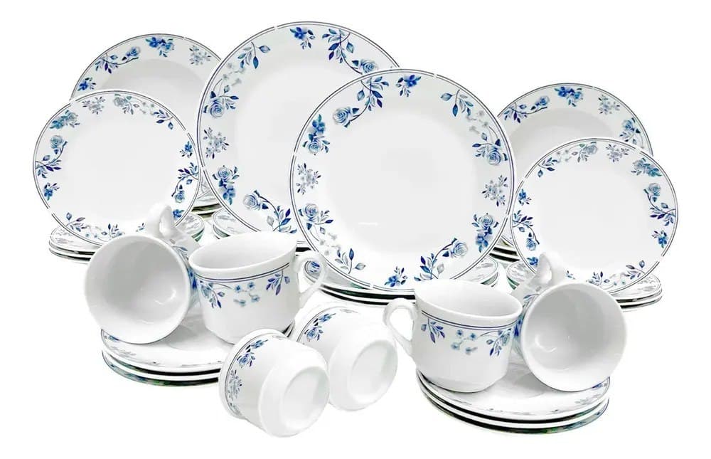 Aparelho De Jantar Mayara Em Porcelana 40 Peças Cor Branco E Azul Hauskraft