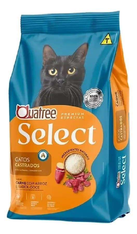 Raçao Quatree Select Gatos Castrados Carne 10,1kg