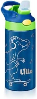 Garrafa Infantil de Inox Dinossauro com bebedor silicone 350 ml Lillo