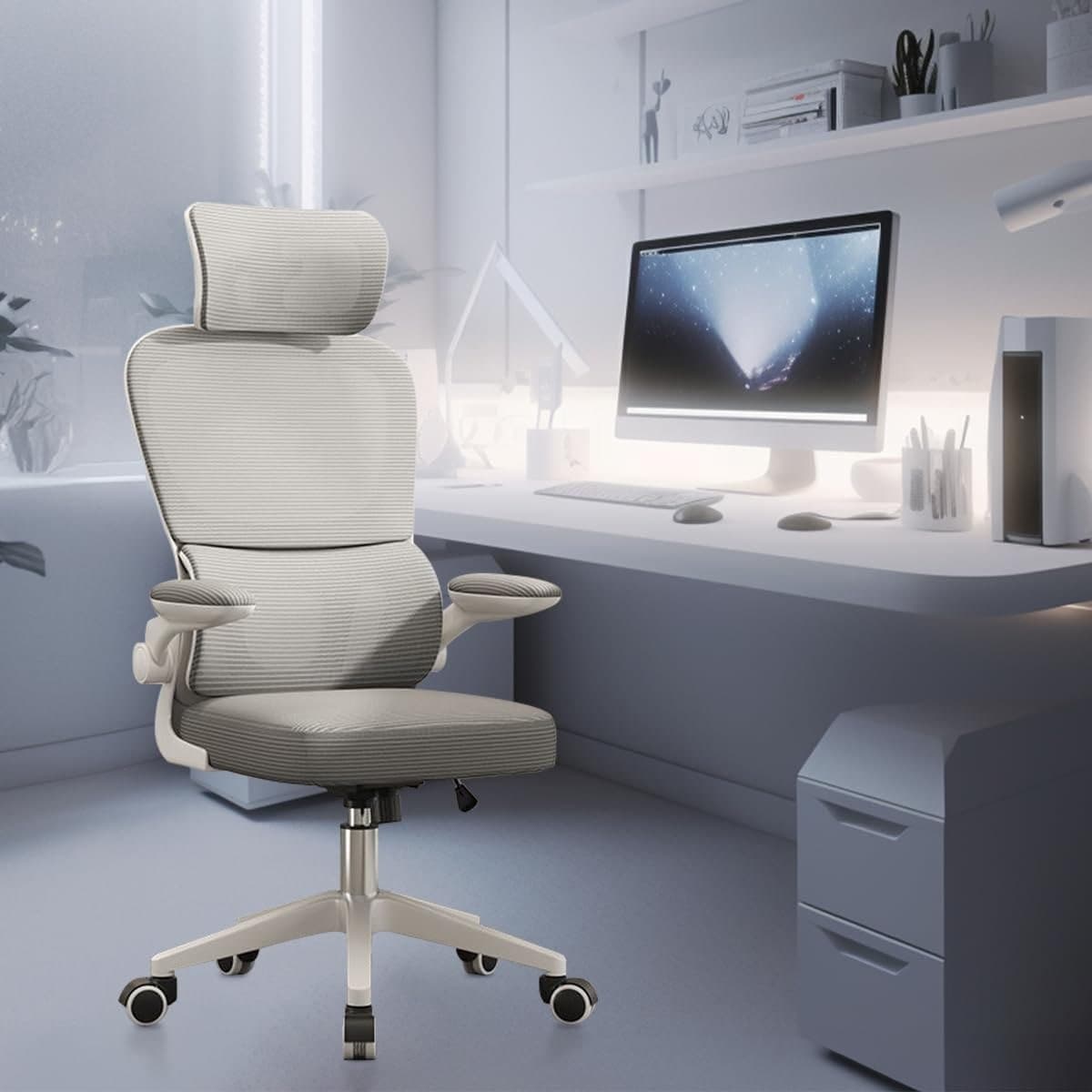 Cadeira de escritório com design ergonômico conforme Nr-17, suporte lombar independente, malha respirável e encosto de cabeça ajustável,Python Fly (Cinza)