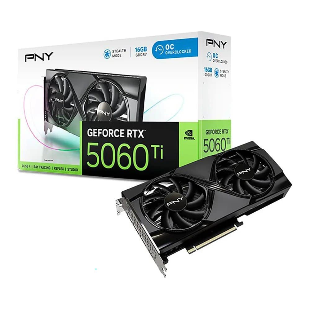 Placa De Video Pny Geforce RTX 5060 Ti Dual Fan Oc 16gb Gddr7 128bits Vcg5060t16dfxpb1-o
