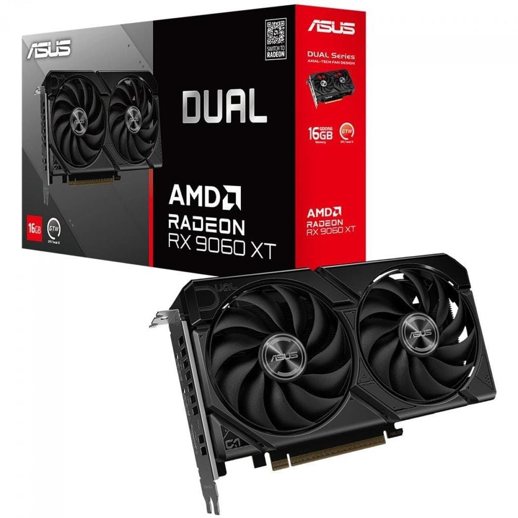 Placa de Vídeo Asus Amd Radeon Rx 9060 Xt Dual, 16Gb, Gddr6, Fsr, Ray Tracing, 90Yv0lg2-M0na00