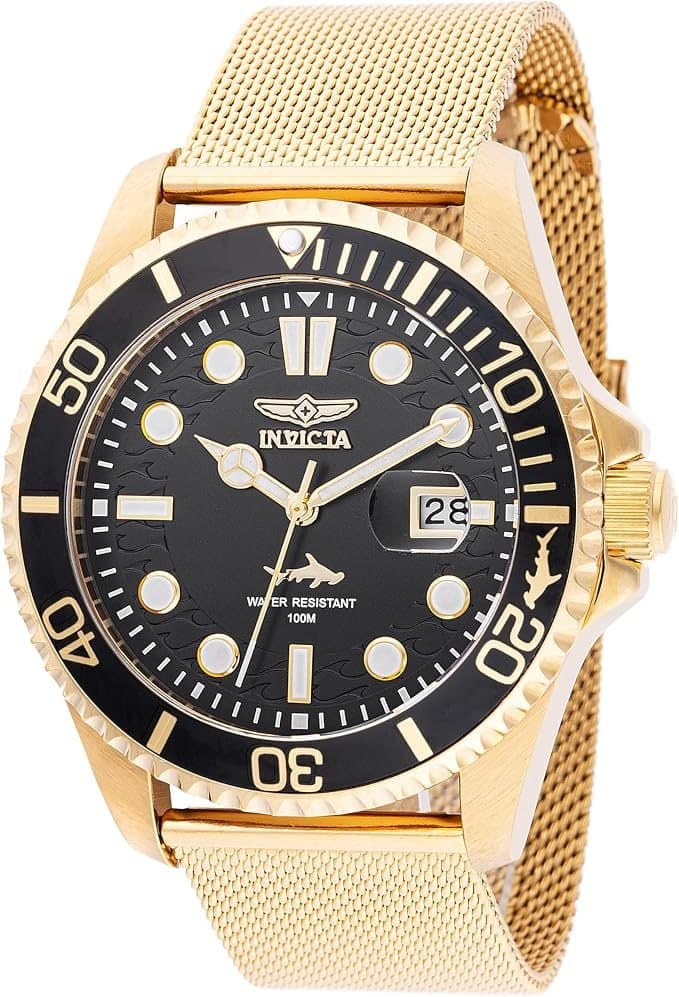 INVICTA Mostrador masculino Pro Diver 43 mm de aço inoxidável dourado e quartzo PC32