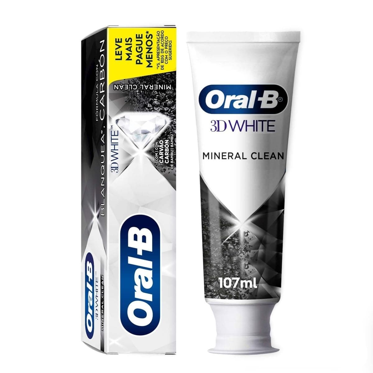 Oral-B Pasta de Dente 3D White Mineral Clean, Carvão de Bambu, 107 ml