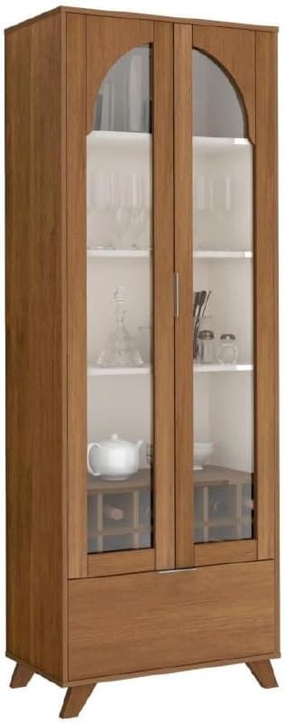 Artely Cristaleira Murano com 2 Portas de Vidro e Adega, Cinamomo/Off White