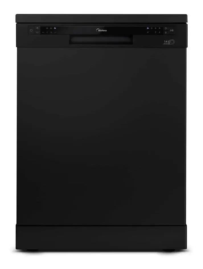 Lava Louca Midea 14 Servicos Preta Dwa14p2 220V Black Maquina De Lavar Louca Pre Lavagem Meia Carga Eco Higienizacao 70C Painel Digital Timer Panela Copo Suporte Talheres Piso Embu