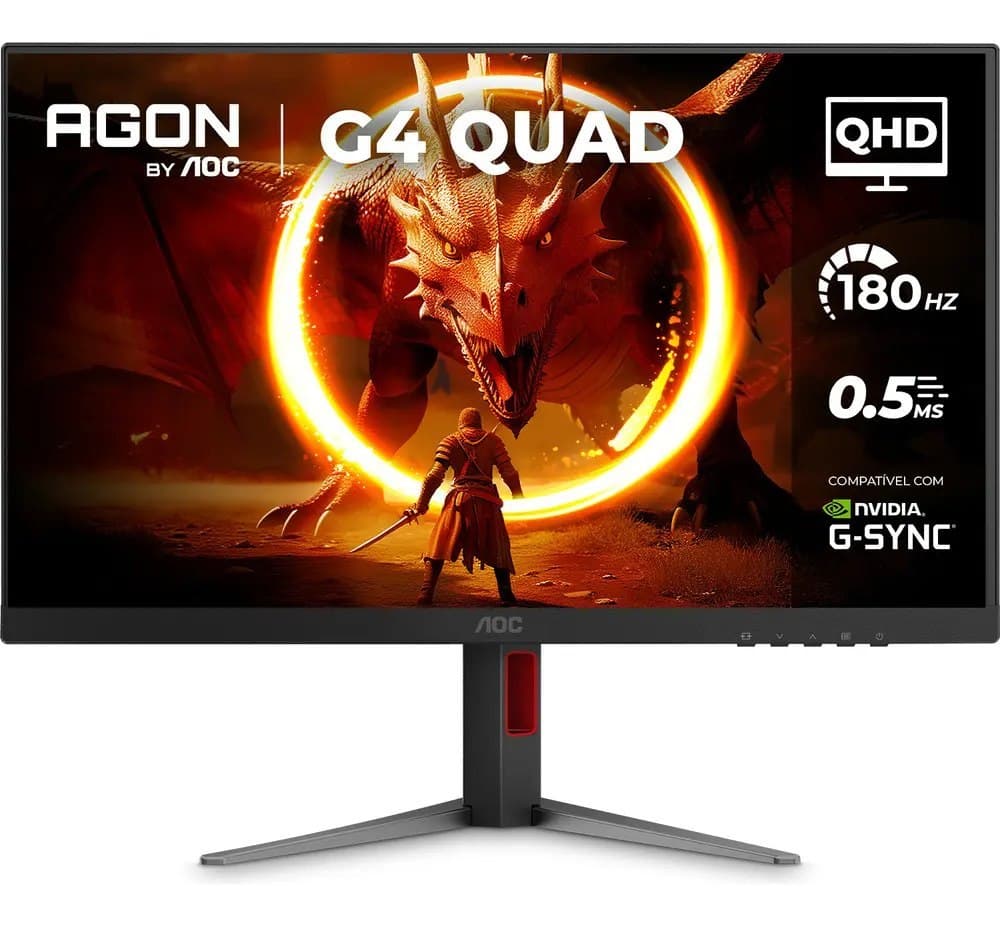 Monitor Gamer Aoc Agon Quad 27" Qhd 180Hz 0,5ms Ips Hdr10 Base Ajustável Q27g4f Preto