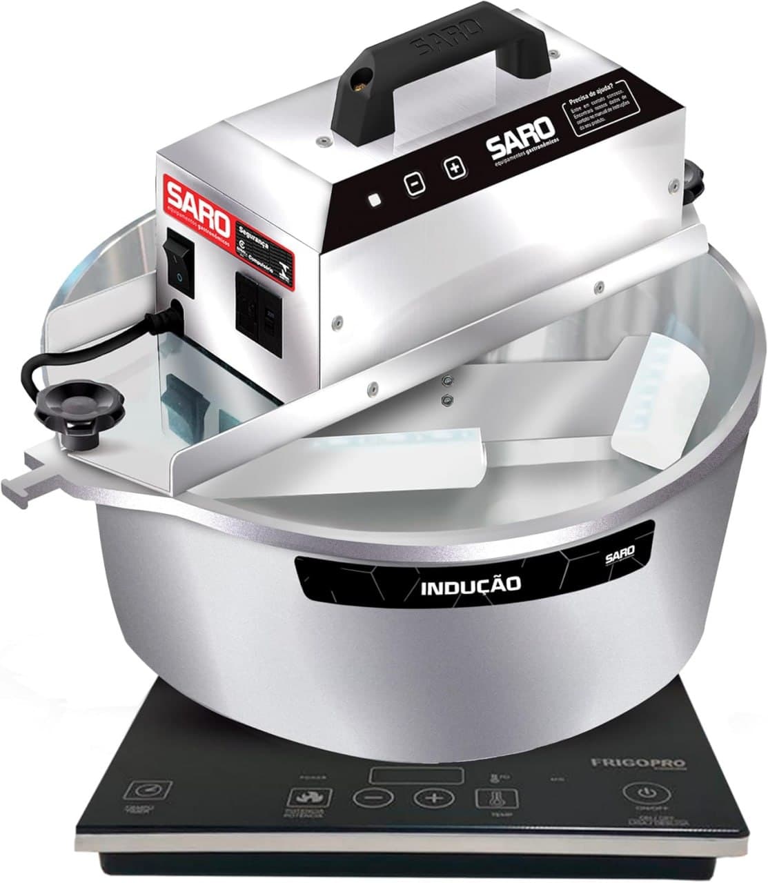 SARO Misturador Elétrico Profissional com Fogão de Indução, 10L, Painel Digital Touch, Potência 1200W/2000W, Base de Vidro, Espátulas Removíveis