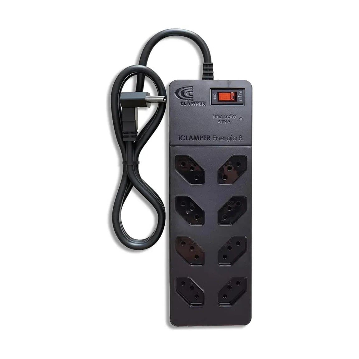Filtro de Linha com Protetor de Surto Dps iCLAMPER Energia 8 Tomadas 3 Pinos 10 Amperes com Tecnologia Lcf Anti Raio Cor Preto