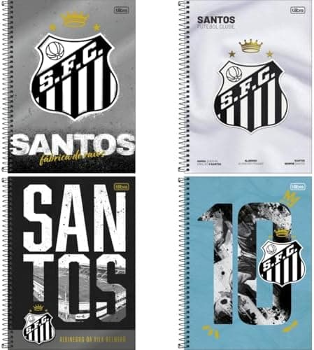 Kit de Cadernos, Tilibra, 10 Matérias, Capa Dura, Santos, 160 Folhas, Pacote com 4