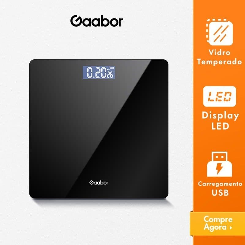 Gaabor Balança Digital com Display Led Hd Até 180kg Carregamento Usb Preto/Verde Gws-M01a