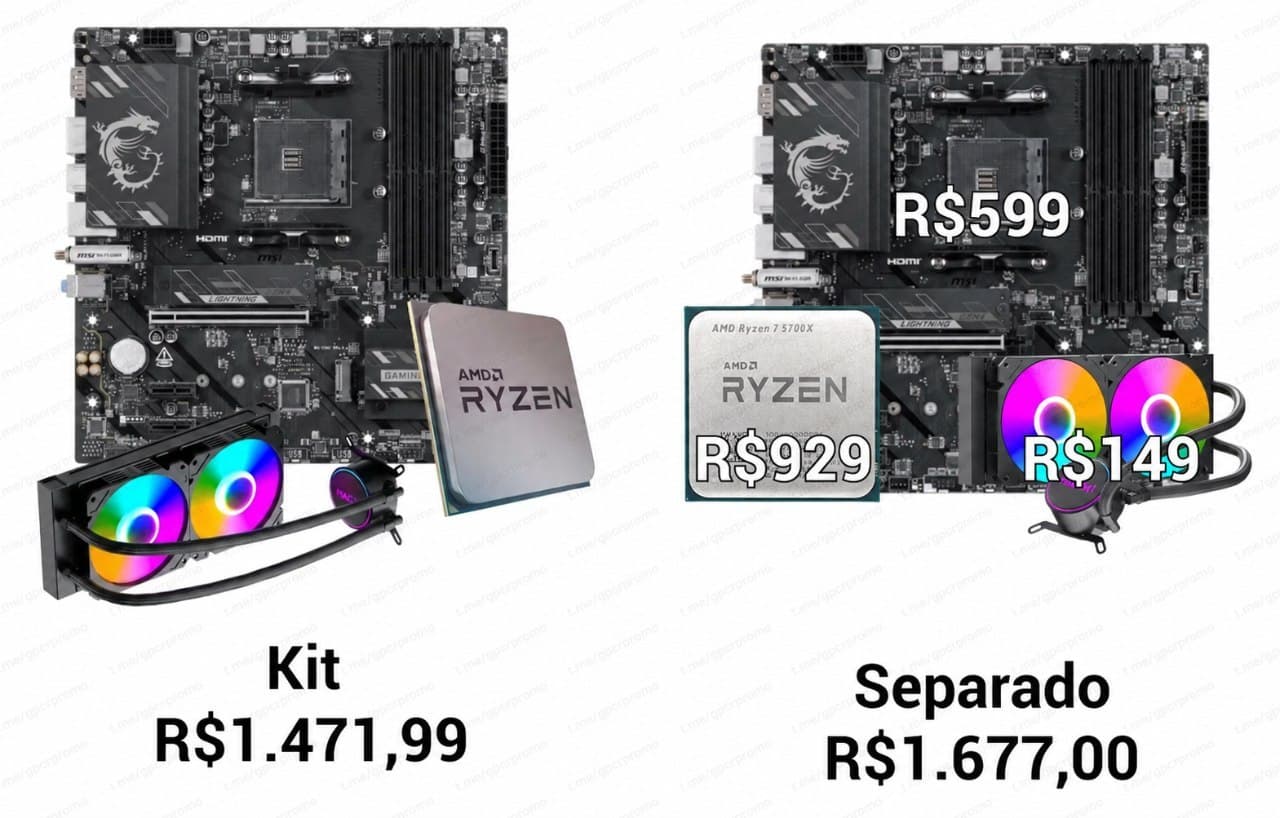 Kit Ryzen Placa-Mãe Msi B550m Gaming Plus WiFi6E + Processador Amd Ryzen 7 5700x + Water Cooler Mach1 Logic, Rgb, 240mm