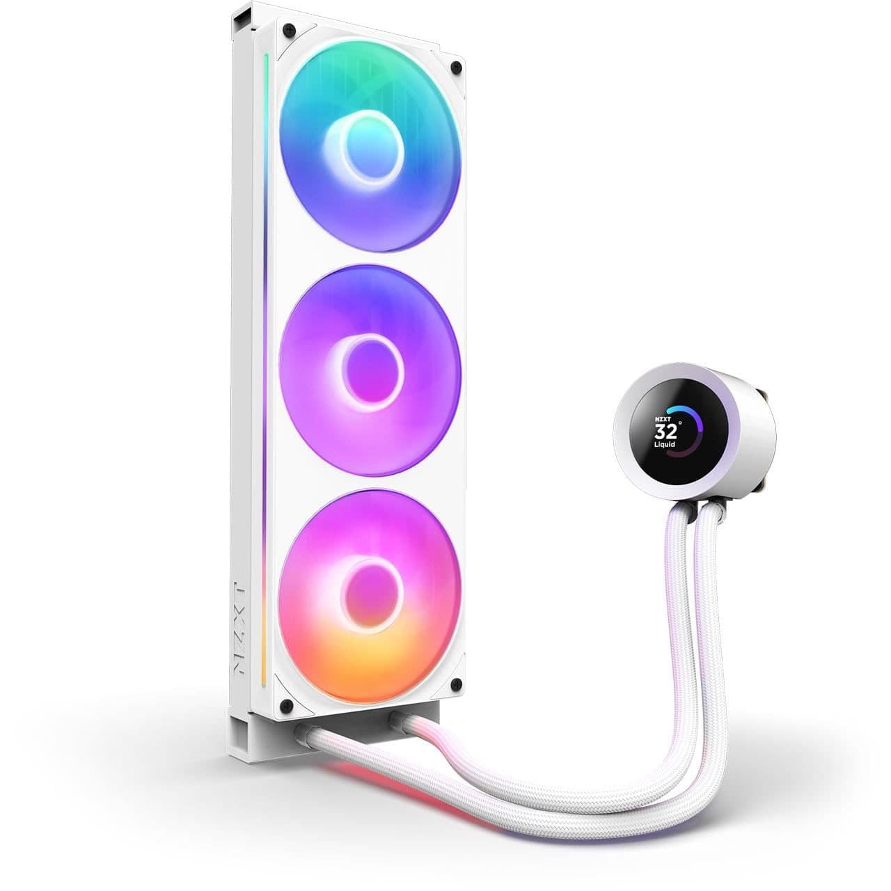 Water Cooler NZXT Kraken Plus 360 RGB Branco Fan F360 Core Tripla Corpo Único 3x360mm Tela LCD 1.54” Bomba 2800RPM AMD AM4 / AM5 Intel LGA 1851/1700