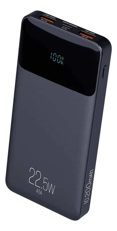 Power Bank 10200mAh 22,5W ELG Carregador Portátil PD 20W QC 3.0 USB-C 2 Saídas USB Carga Rápida Bateria Externa Lítio Preto PB102BK