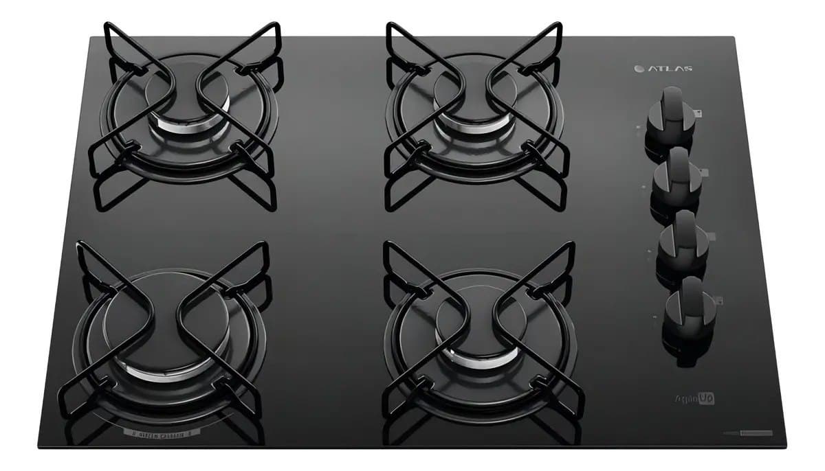 Cooktop 4 Bocas Atlas Agile Up Mesa Vidro Mega Chama Bivolt