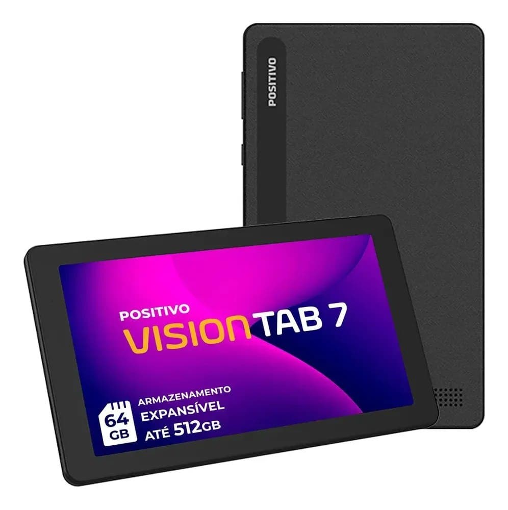 Tablet Positivo Vision Tab 7 - Processador Octa-Core 3Gb Ram 64Gb Armazenamento Tela 7” Ips Bateria 3100mAh, Android 14 Go, Wi-fi - Preto