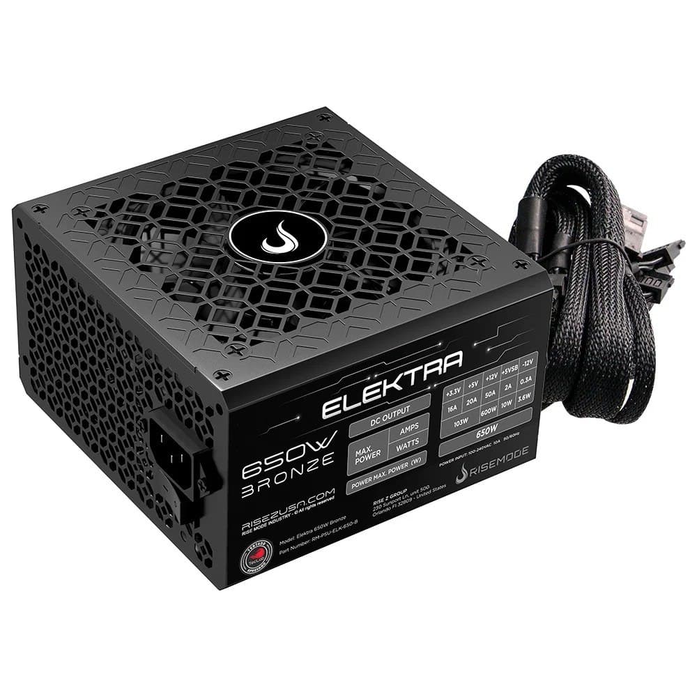 Fonte Gamer Rise Mode Elektra, 650W, Bronze, Pfc Ativo, Preto