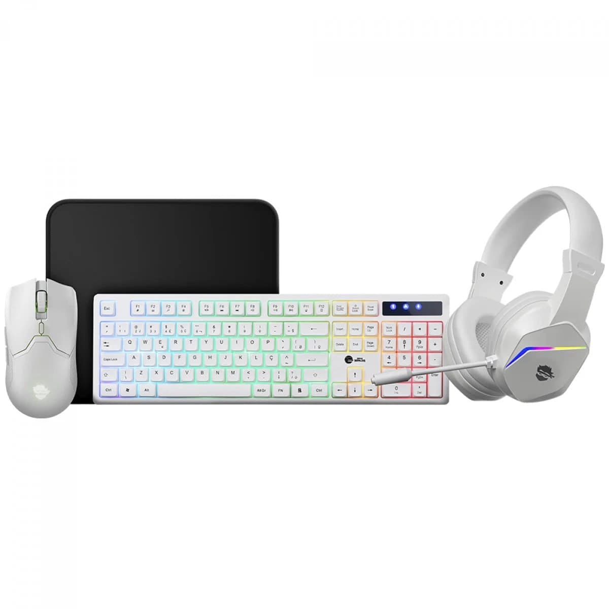 Combo Gamer Ninja Squad 4 Em 1, Headset, Teclado, Mouse e Mousepad, USB, Rainbow, Branco, GN-CG-SQTMPHW