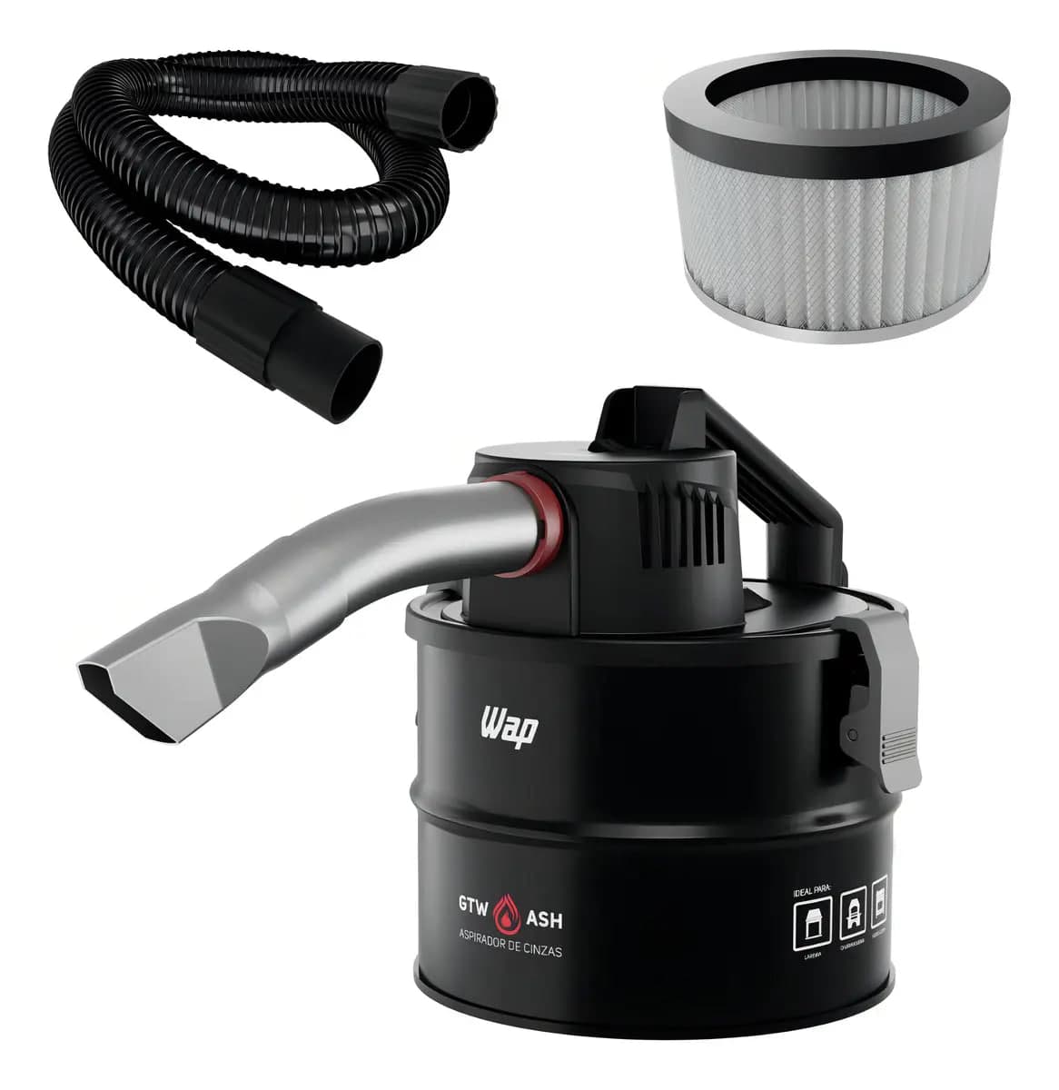 Aspirador de Cinzas WAP GTW ASH com Potência de 1400W Filtro HEPA Sugador de Pó Churrasqueira