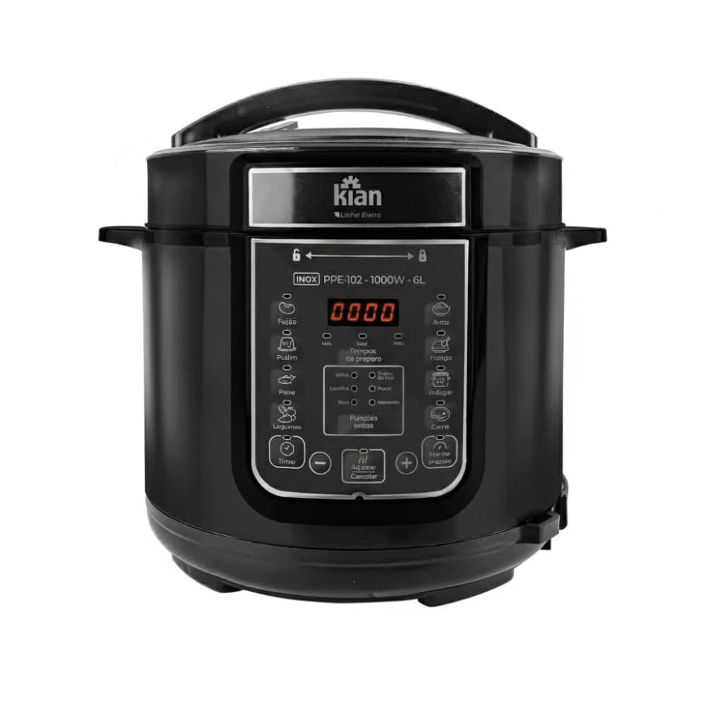 Panela de Pressão Elétrica PPE-102 – 6L Kian Timer Ajustável Controle de Temperatura Cuba Antiaderente Preto