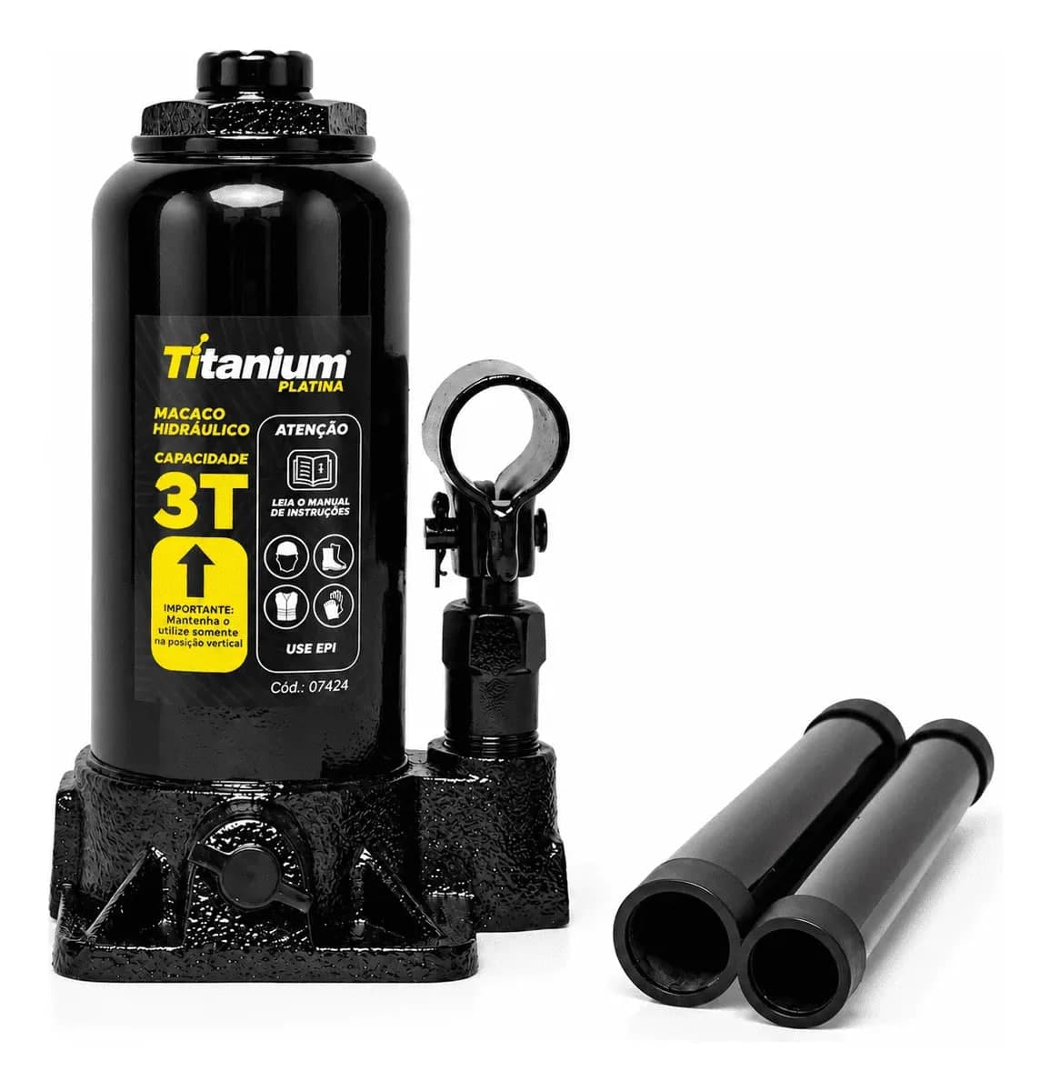 Mini Macaco Hidráulico Tipo Garrafa 3 Toneladas 158 a 288mm Amarelo Titanium Platina
