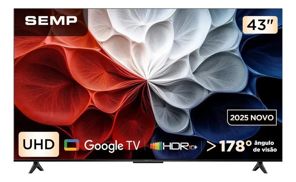 Smart Tv Semp 43" Polegadas Led Hva 4K S62 WiFi Bluetooth Google Tv 3 Hdmi Hdr10+ Dolby Audio 43S62