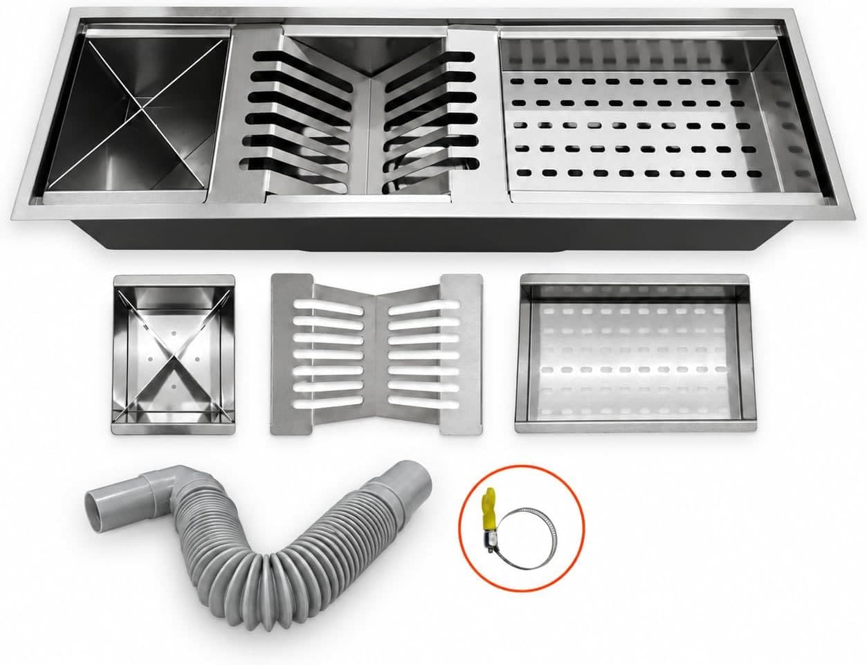 Calha Cozinha Escorredor Canal Organizador Embutir Úmida Inox 60cm Cor Aço inox escovado
