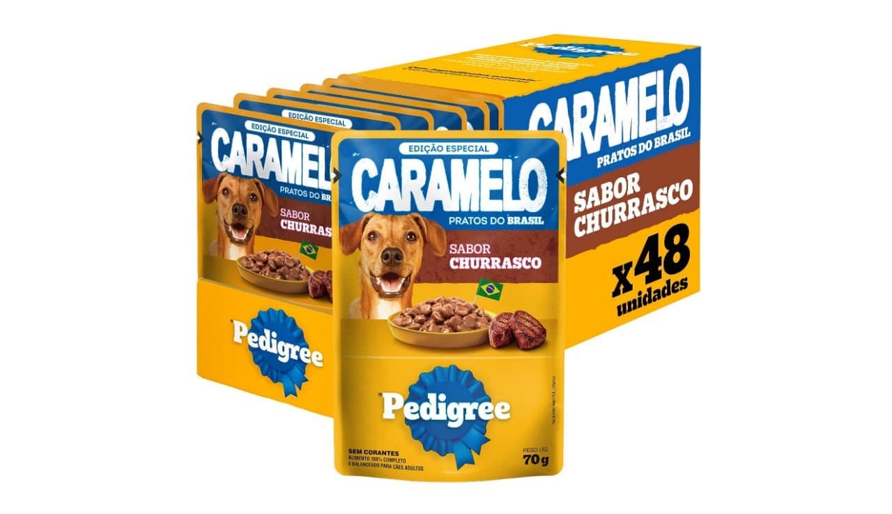 Pack Ração Úmida Pedigree Caramelo Sachê Churrasco Adulto - 48 unidades