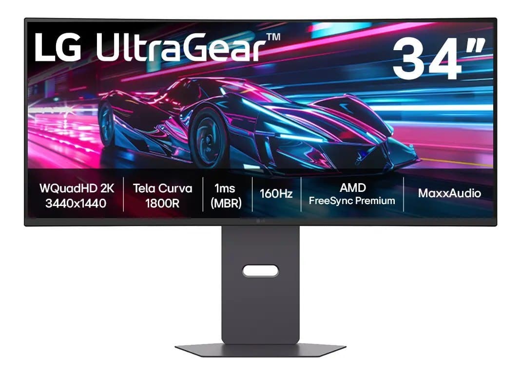 Monitor Lg UltraGear Curvo 34"- QuadHD 2K, UltraWide 1800R, 160Hz, 1ms (Mbr), Amd FreeSync Premium, Hdr10, MaxxAudio, Preto -34G600a