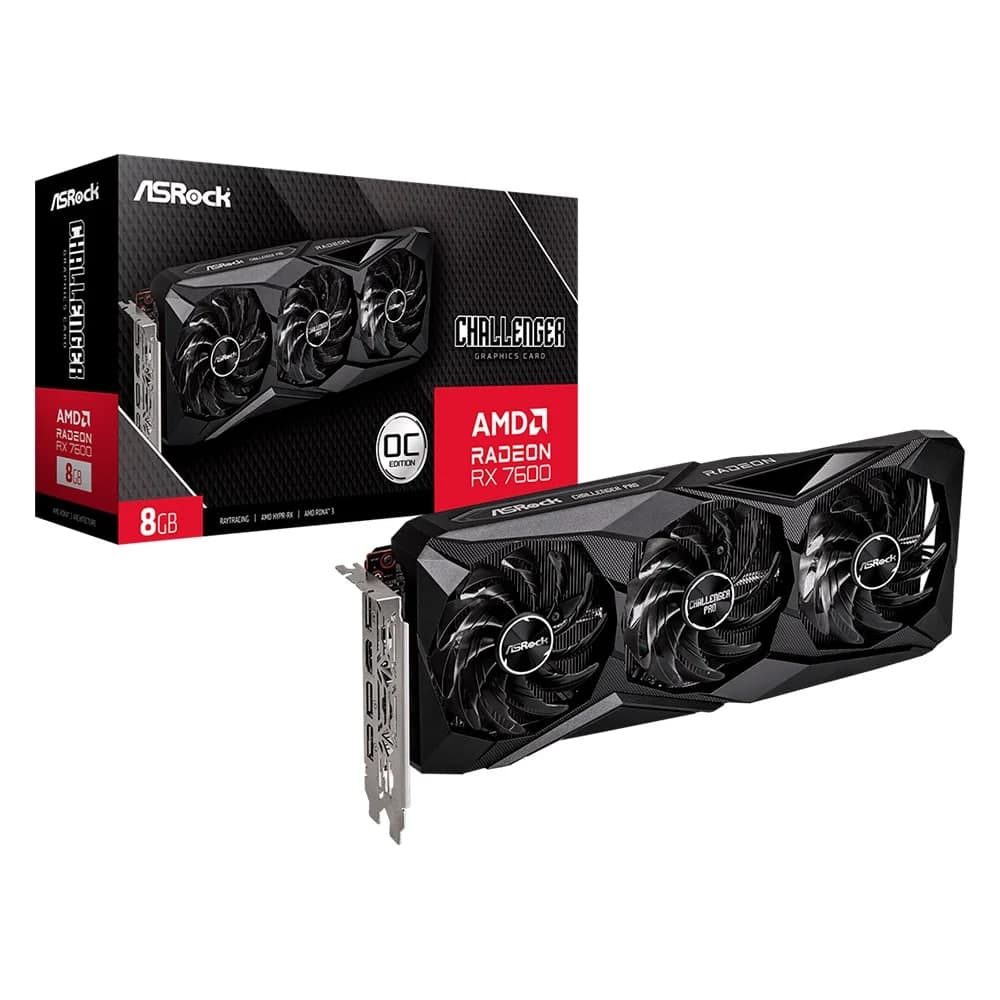 Placa de Vídeo ASRock RX 7600 Challenger PRO OC AMD Radeon, 8GB, GDDR6, Triple Fan - 90-GA62ZZ-00UANF