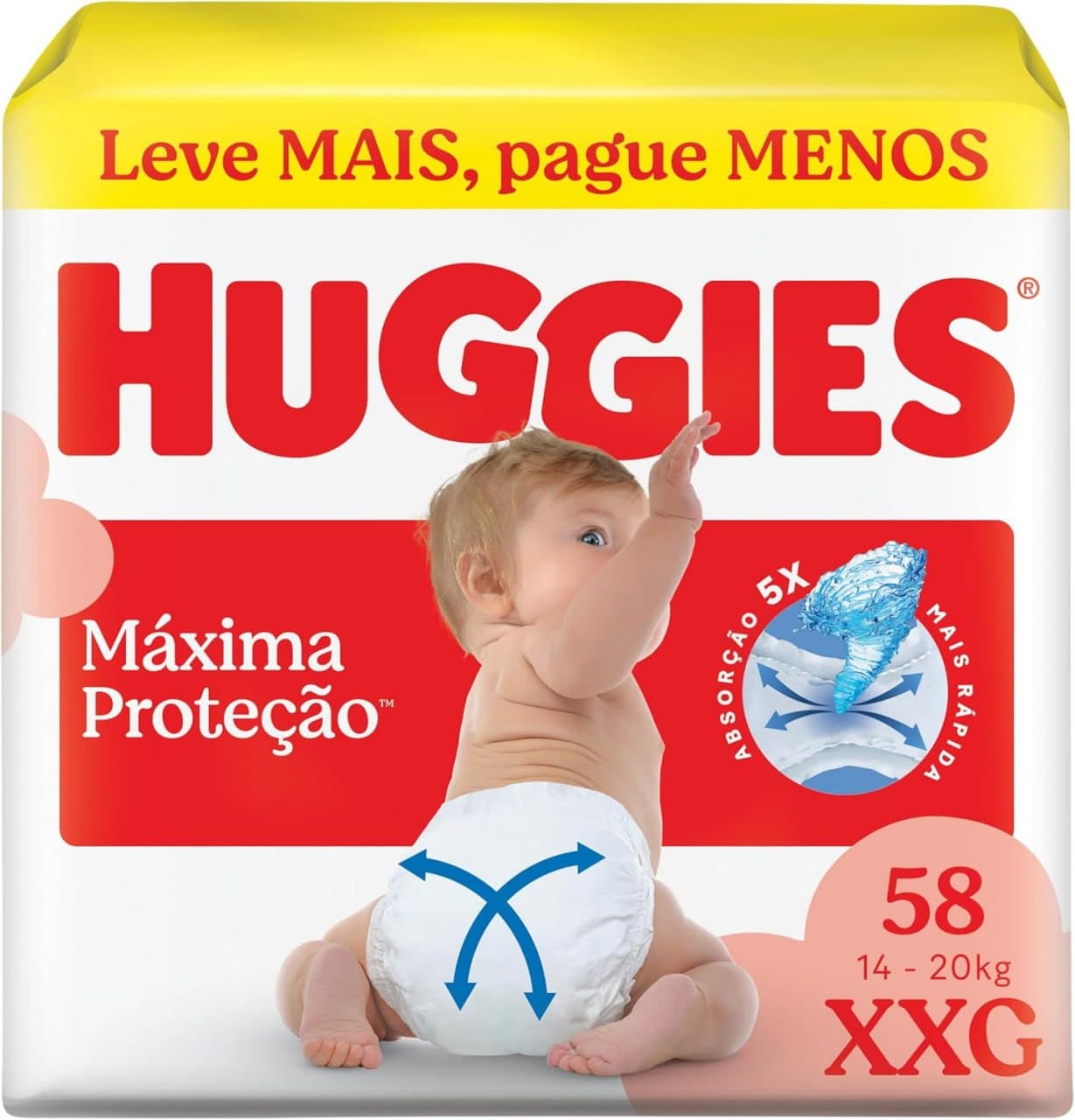 Fralda Descartável Huggies Máxima Proteção, Tamanho XXG, 58 Unidades