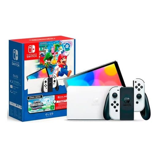 Console Nintendo Switch OLED 64GB com Super Mario Bros Wonder + 3 Meses de Assinatura Nintendo Switch Online Branco