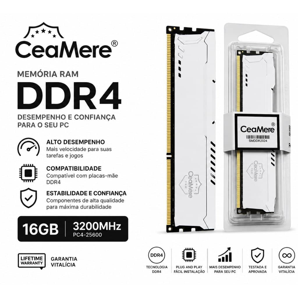 Memória Ram Ddr4 CeaMere 16Gb / 8Gb 3200MHz / 2666MHz Desktop