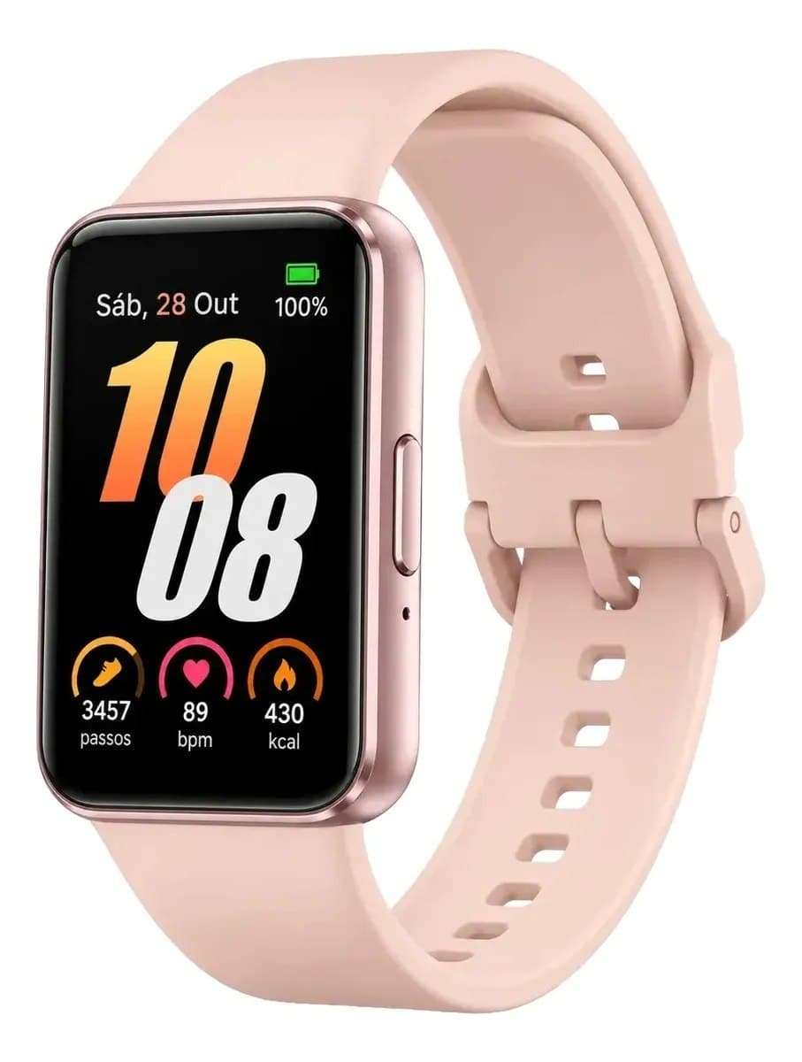 Samsung Galaxy Fit3 Rosé Smartwatch Tela Amoled 1.6 Bluetooth Monitor Cardíaco Bateria Longa Duração Resistente À Água