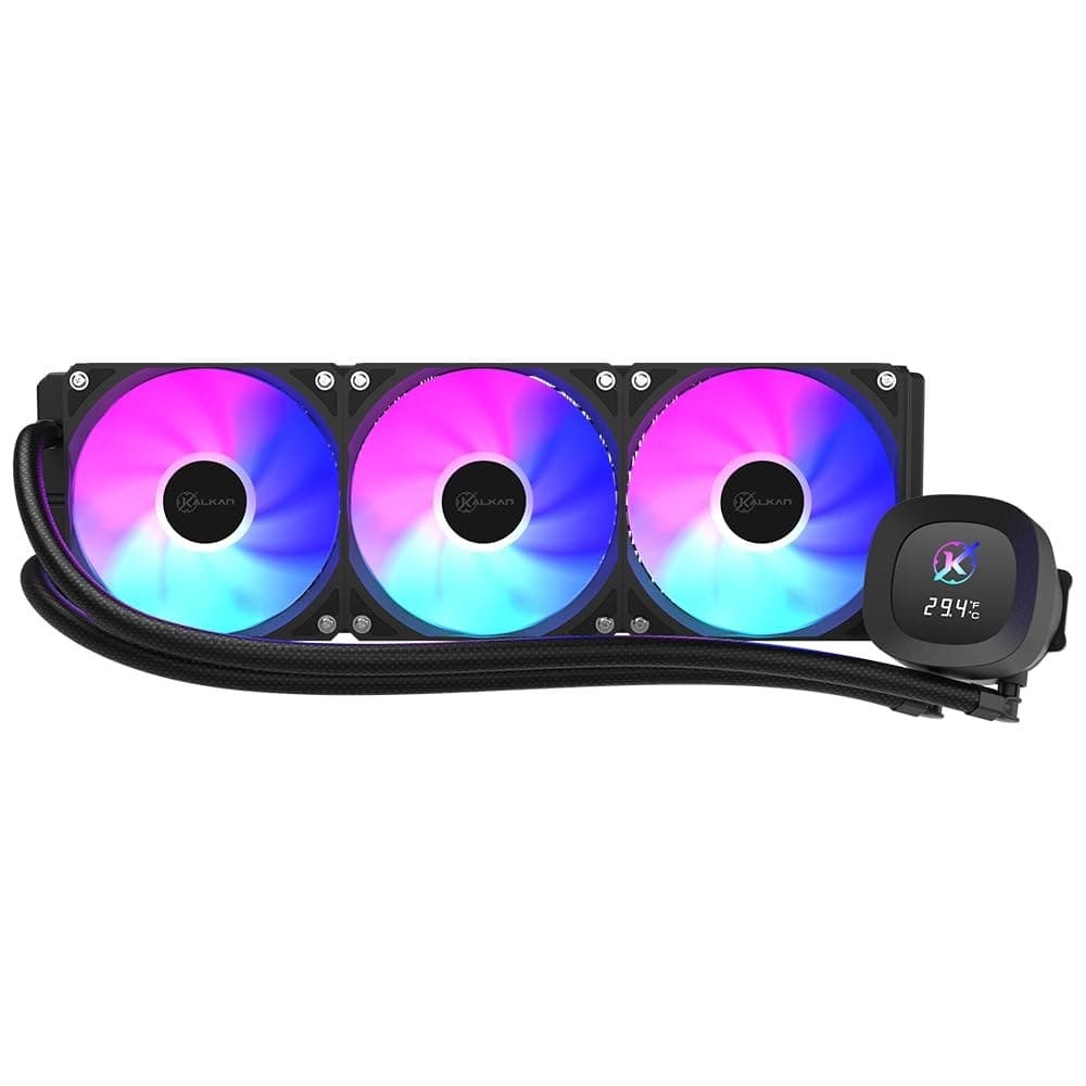 Water Cooler Kalkan Aura Digital 360mm Preto Argb Display Lcd para Monitoramento Bomba 2900 Rpm Fans 120mm 71.4 Cfm 2.25 mmH2O Amd Am5 Intel Lga1851 Klk00101