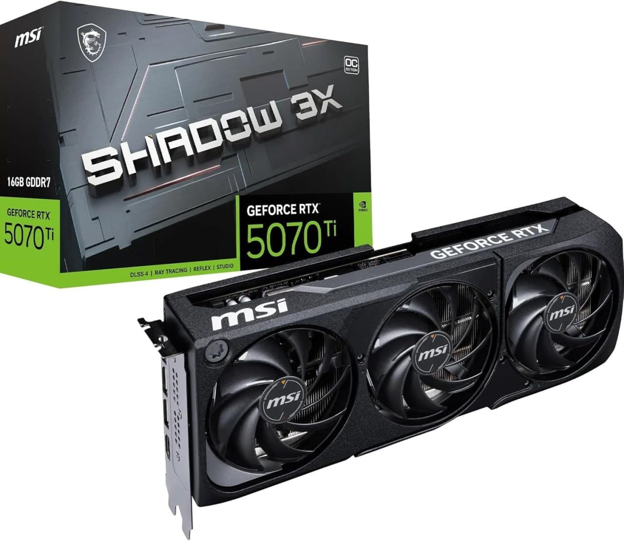MSI GeForce RTX 5070 Ti 16G Shadow 3X OC — 16GB GDDR7 (28Gbps/256-bit), PCIe 5, Boost: 2482MHz, HDMI 2.1b, DisplayPort 2.1b (Seminovo)