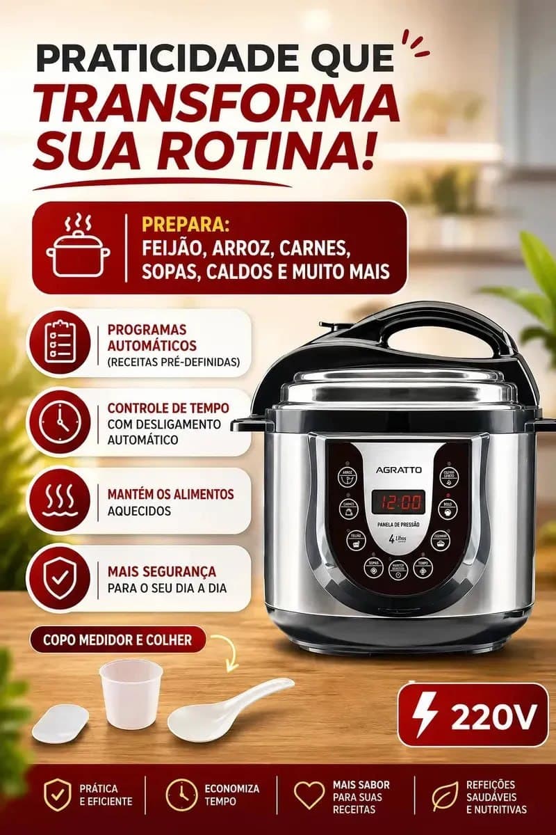 Panela Pressão Elétrica Digital Timer Inox Agratto Ped-02