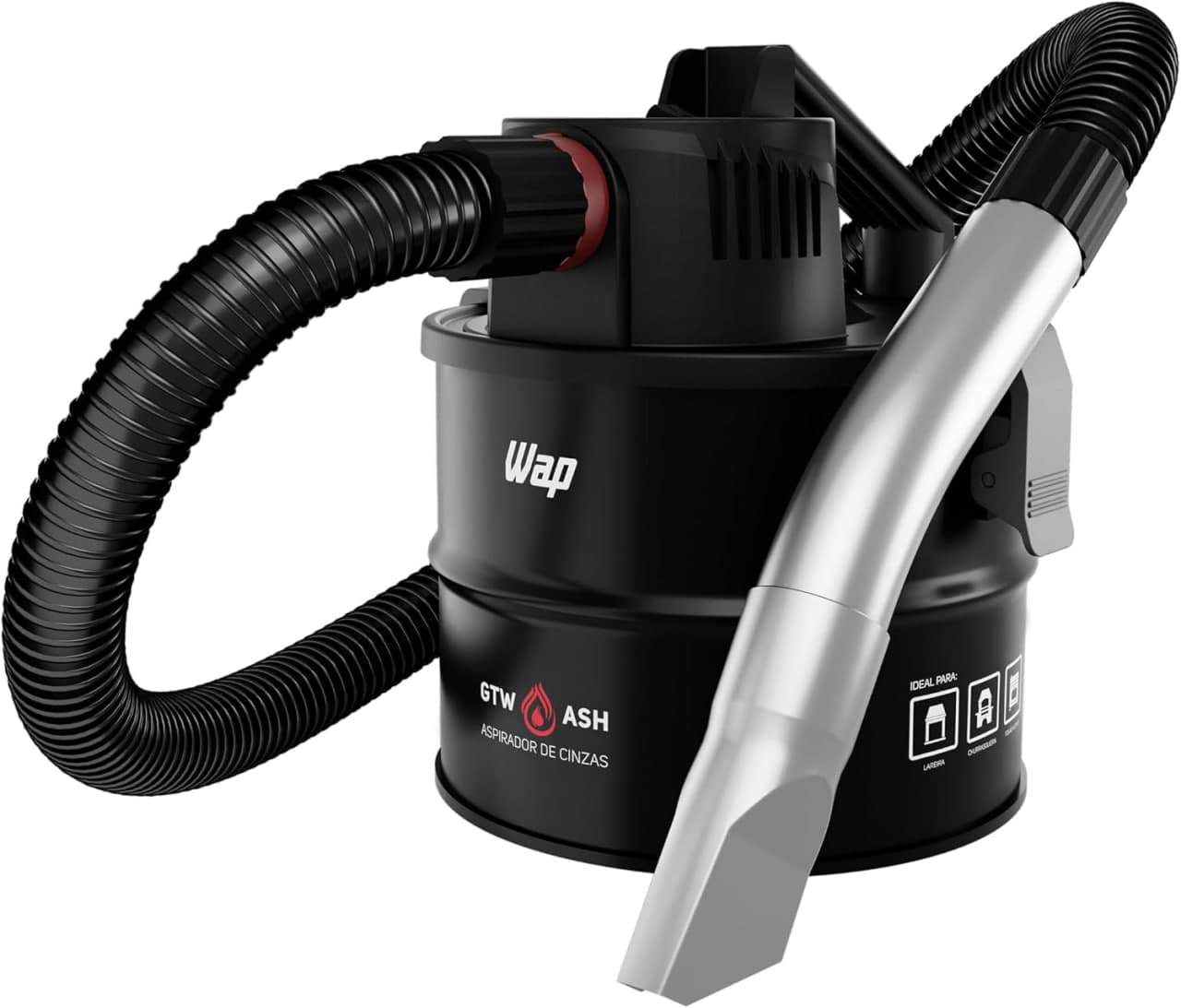 WAP Aspirador de Cinzas Frias GTW ASH para Churrasqueira, 4 Litros, Revestido em Aço Resistente, 120mbar 1400W 127V
