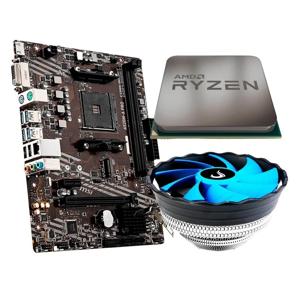 Kit Upgrade Placa Mãe Msi A520m-A Pro + Processador Amd Ryzen 5 5500F + Air Cooler Gamer Rise Mode X2