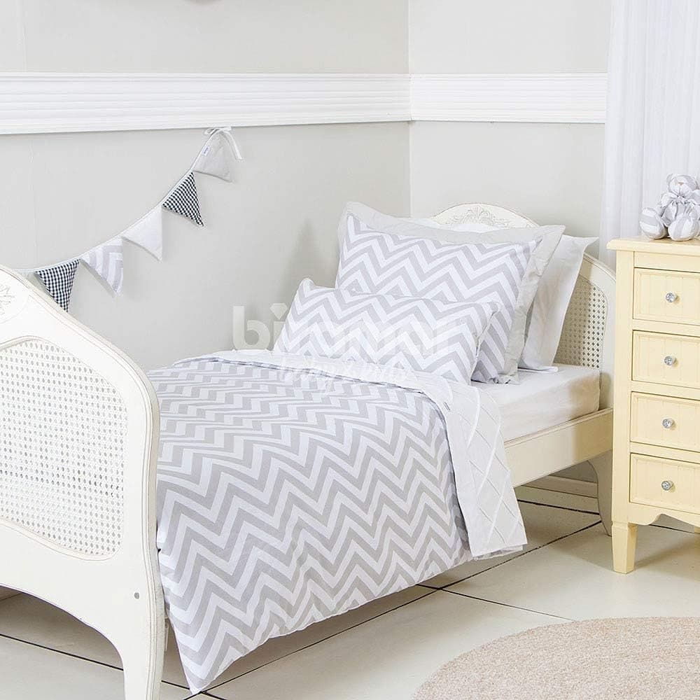 Biramar Baby Kit Cama Solteiro 3 Peças Chevron Cinza (Colchão 1 88 X 0 88) Cinza