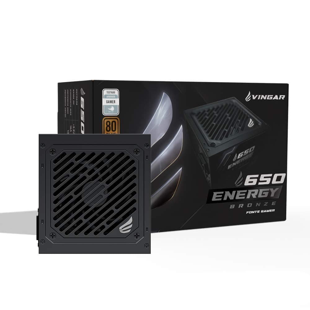 Fonte Vingar Energy 650W Bronze, 650W, 80 Plus Bronze, Com Cabo, Preto – Br Testado Teclab